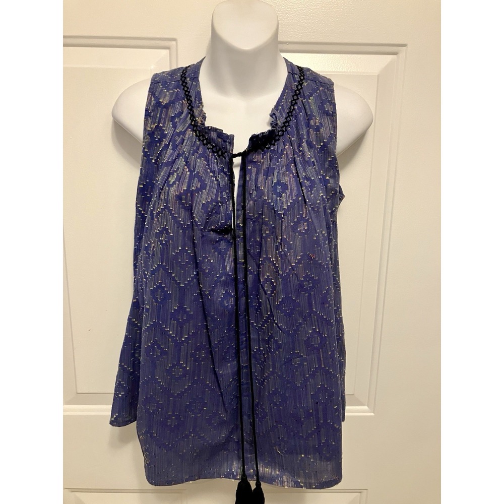 Anthropologie Kopal Women's XS Purple/Blue‎ Boho Embroidered Tasseled Top Shirt